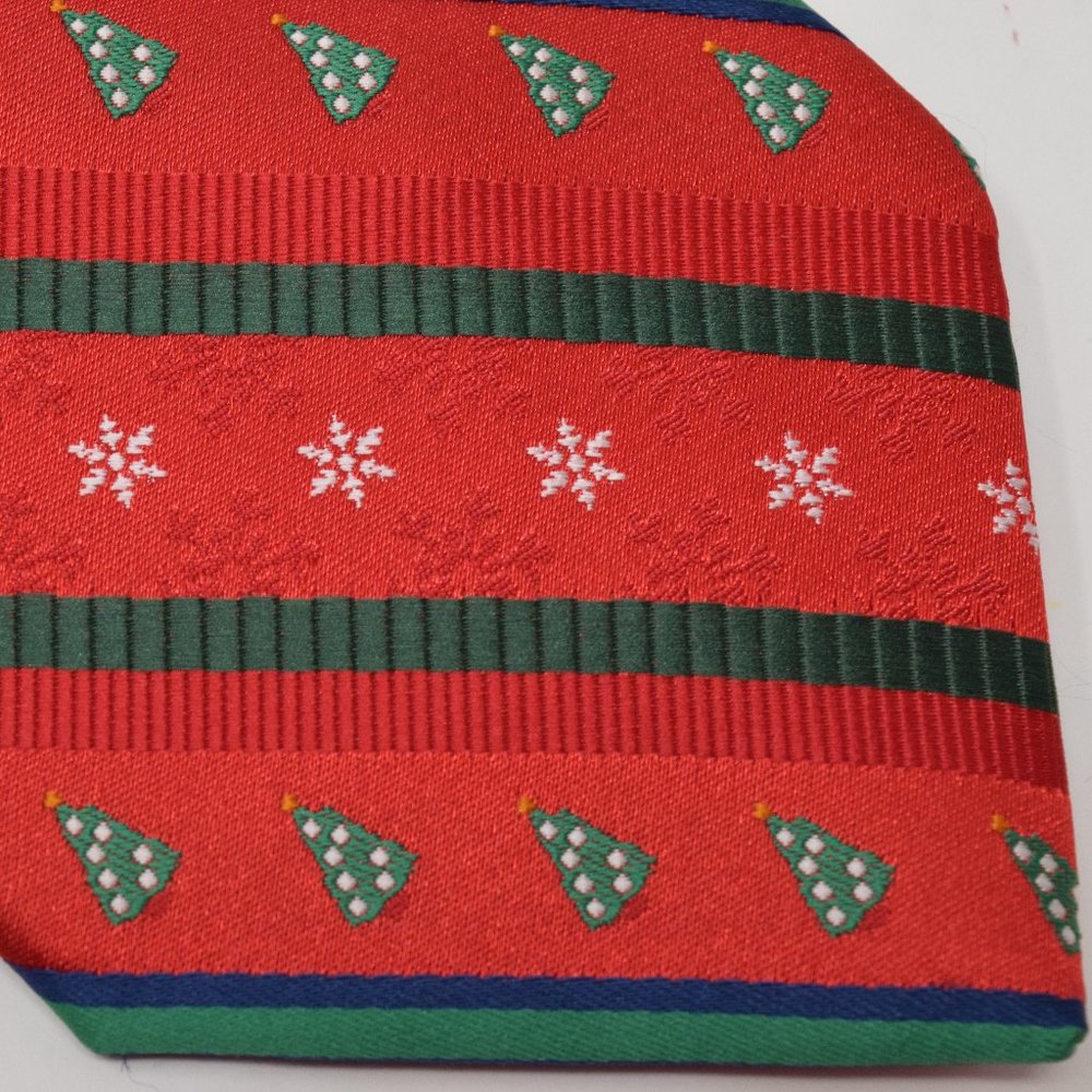 Holiday Necktie Yule Tie Greetings Christmas Tree Snowflake Red Festive Party